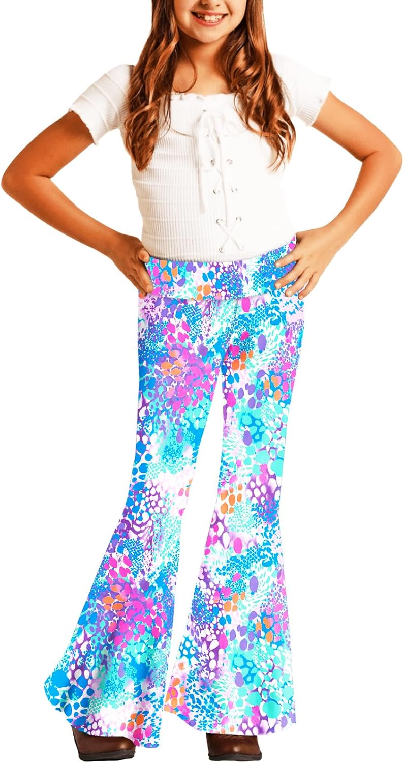 Deerose Girls Bell Bottom 4 of July American Flag Hippie Pants High Waist Flare Pants 5-14 Year