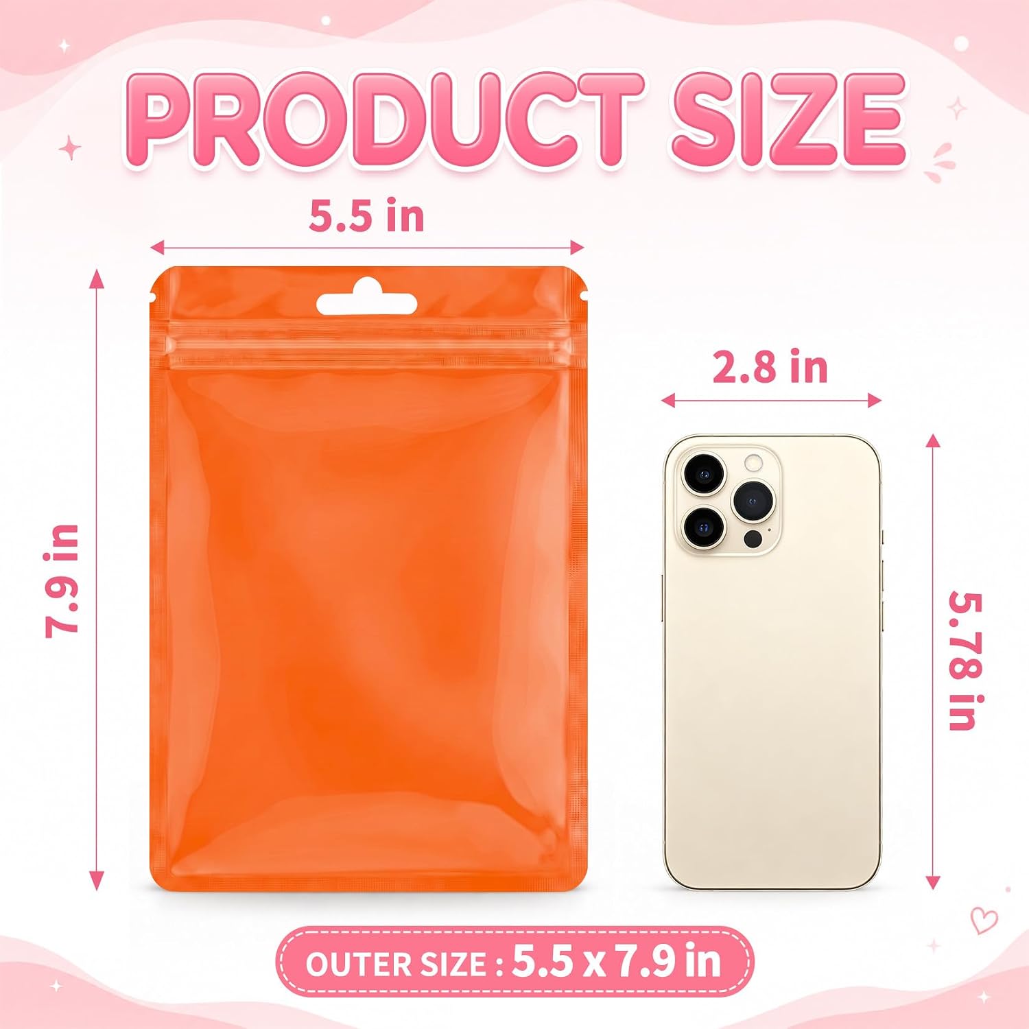 FUNFERY 100pcs Resealable Bag,Mylar Cute-Zip bag with Clear Front 5.5x7.9in image 3
