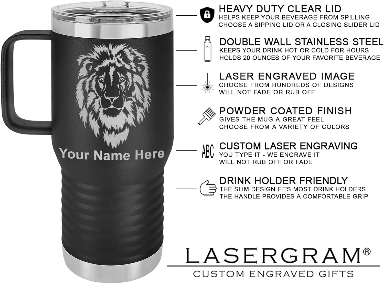 LaserGram 20oz Vacuum Insulated Travel Mug with Handle, EMT Emergency Medical Technician, Personalized Engraving Included (Black)