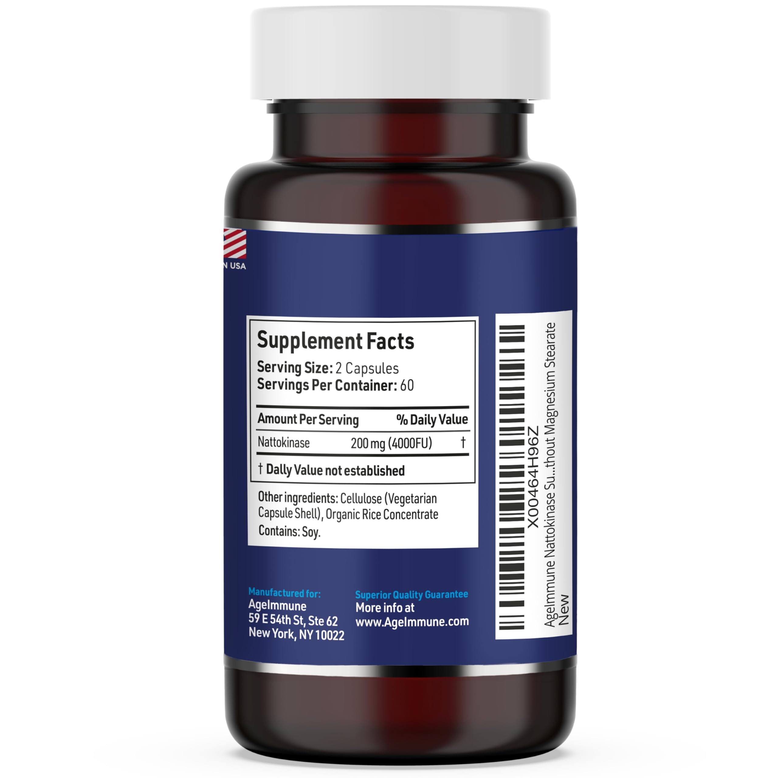 AgeImmune Nattokinase Supplement 4000 FU 200mg - Enzyme - Cardiovascular Support 120 Capsules -Derived from Japanese Natto - Made in The USA Without Magnesium Stearate. — Amazon image 2