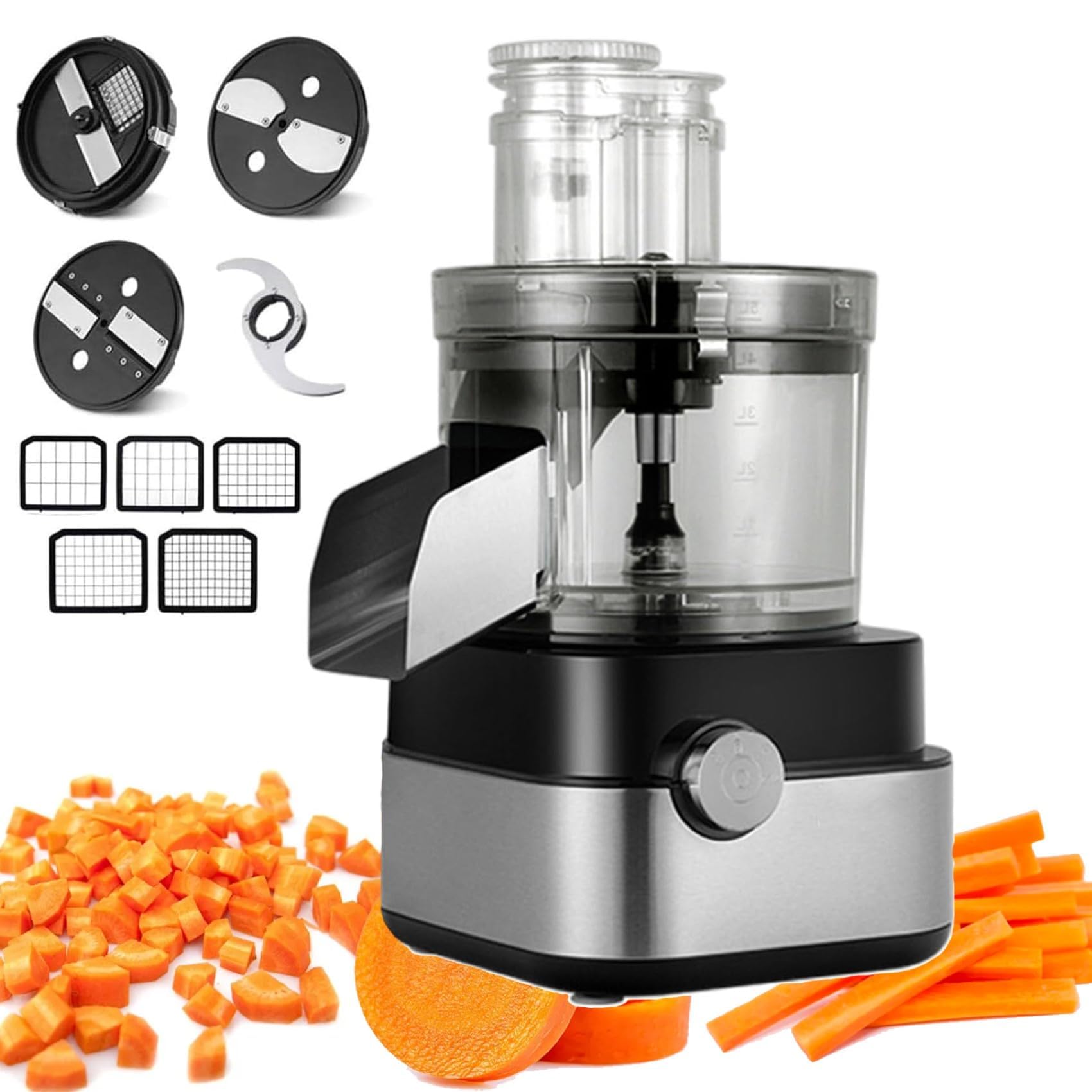 Coupe-légumes électrique, robot culinaire commercial 600 W 5000 ml avec 5 moules interchangeables pour couper en dés, déchiqueter, trancher, équipement de cuisine professionnel en acier inoxydable