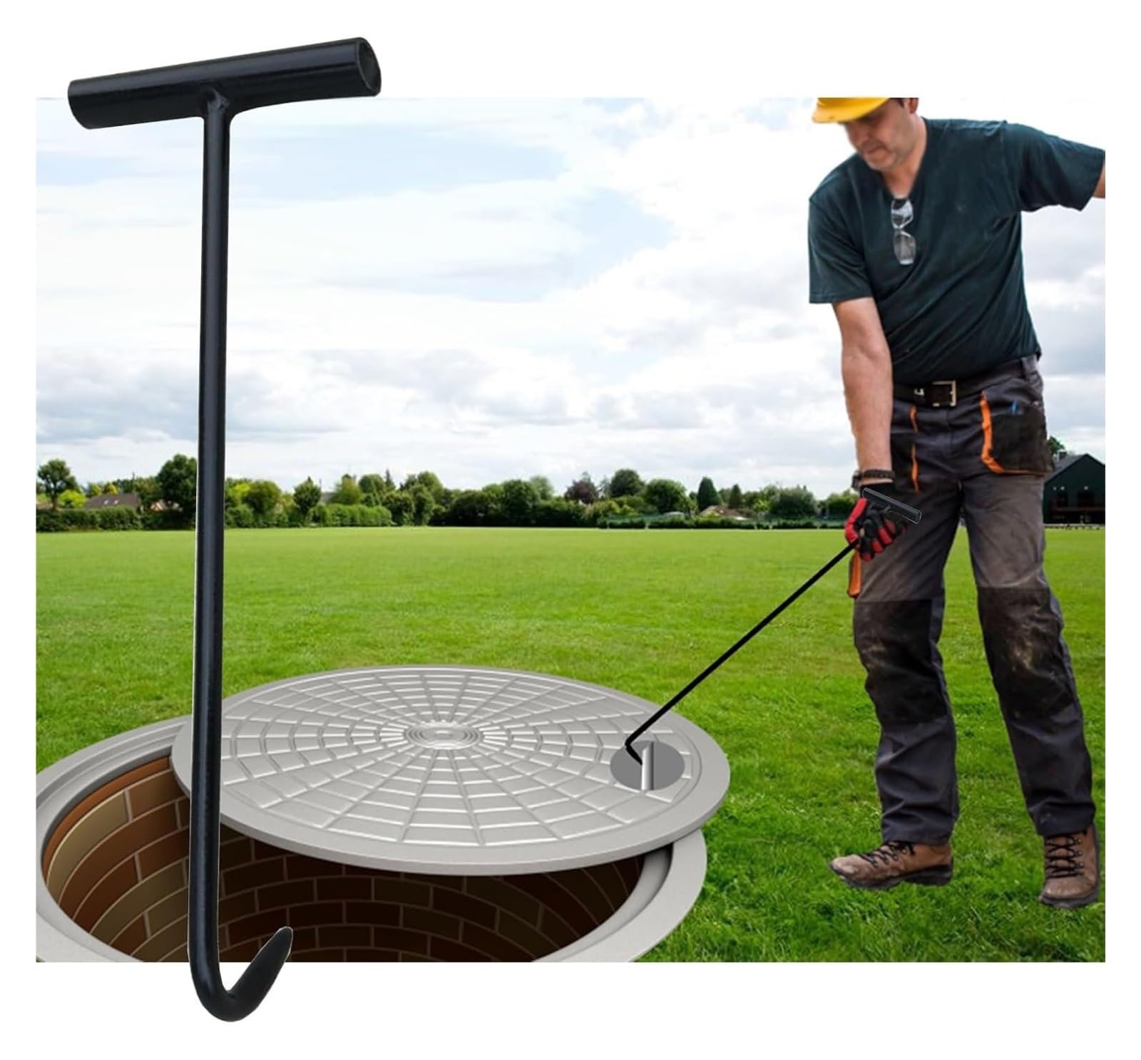 Clé de levage de couvercle de drain de 95 cm pour ouvrir sans effort