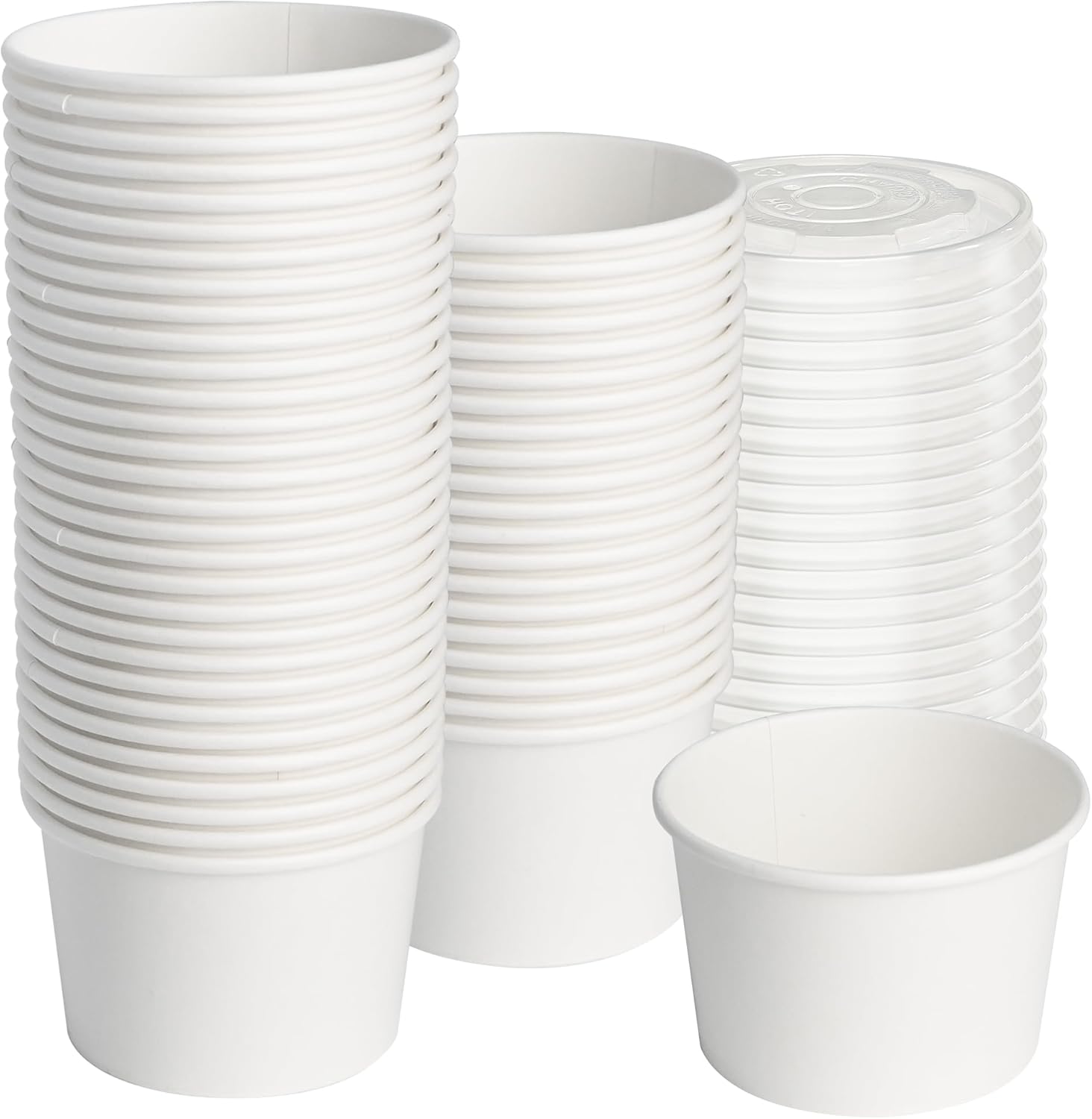 ESSENTIAL Paper Ice Cream Cups with Lids, 120pcs 8oz Disposable Dessert Bowls with Lids for Hot or Cold Food, Paper Snack Containers for Sundae, Frozen Yogurt, Soup (White)