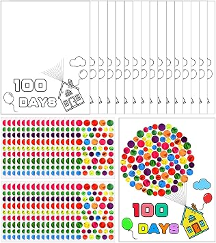16PCS 100 Days of School Hot Air Balloon Sticker Set DIY Blank Art Craft | LIBRAGOLD 100th Day of School Coloring Posters Celebration Party Classroom Activities Supplies  11 x 8.5Inch
