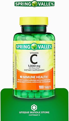 Miniatura 5 de Spring Valley, Vitamina C con Rose HIPS 1000 MG, 100 tabletas suplemento dietético, vitamina C 1000 mg, organizador de píldoras de 7 días incluido