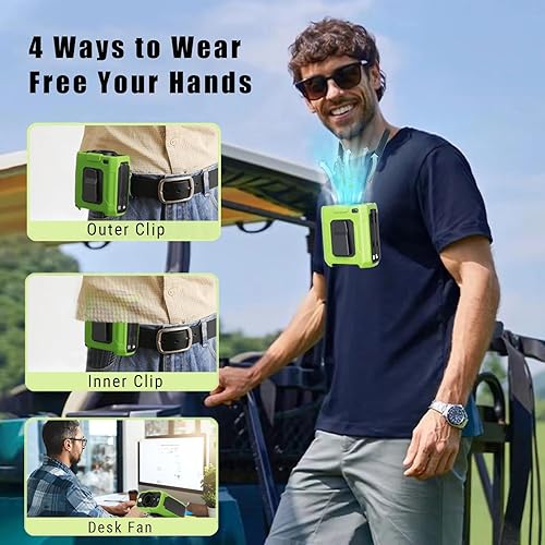 Miniatura 4 de Clip de ventilador de cintura portátil AI 2025 con cable de carga integrado, batería recargable de 10000 mAh 40H y refrigeración de 5 velocidades de