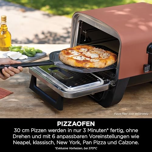 Ninja Woodfire Four à pizza extérieur électrique 8-en-1, rotissoire & fumoir barbecue avec grille, plaque pro-heat, pierre à pizza, granulés de bois et pelle, 6 réglages, orange foncé OO101EU - 7