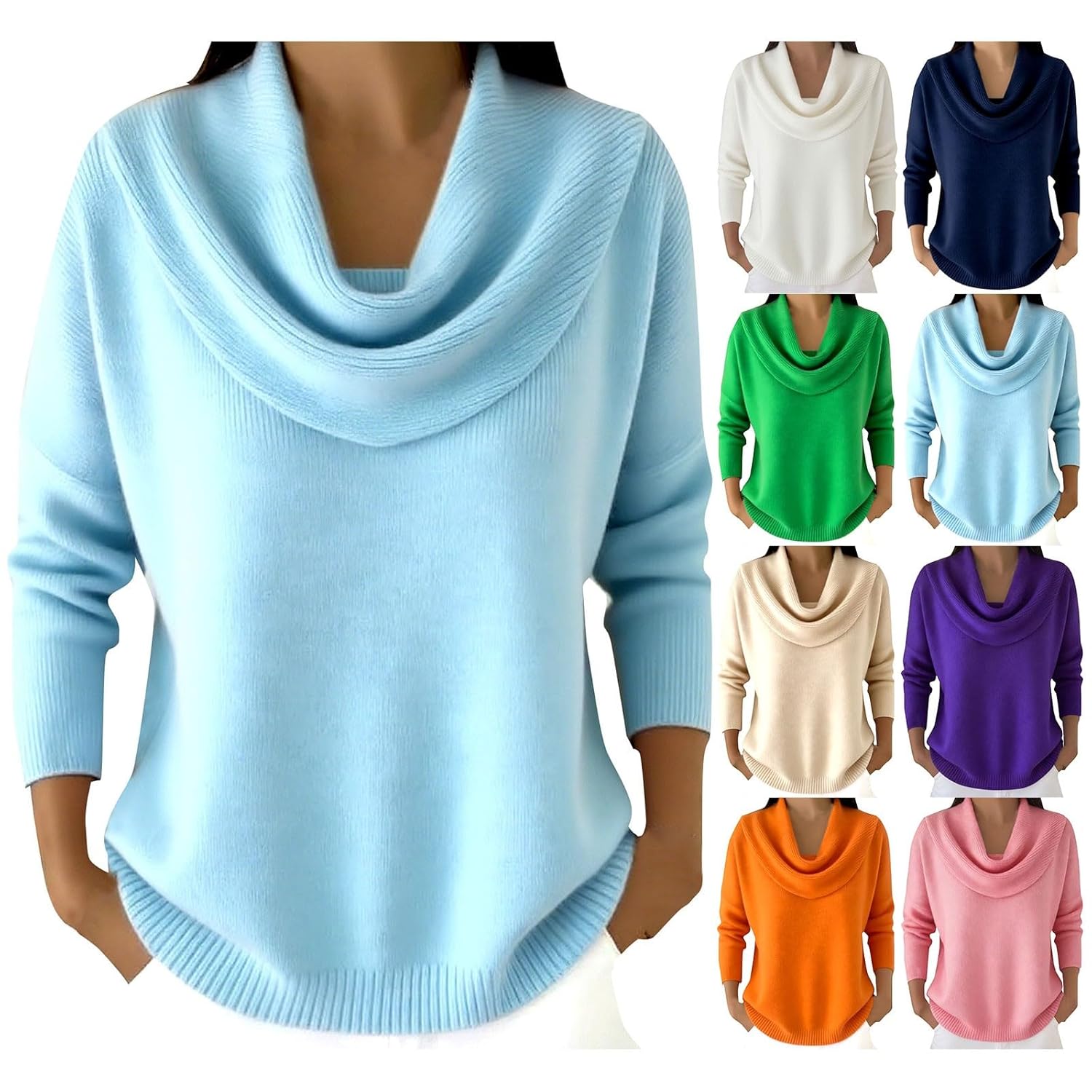 Womens Cowl Neck Knit Sweater 2025 Casual Loose Fashion Pullover Warm Winter Long Sleeve Pullover Jumper Tops