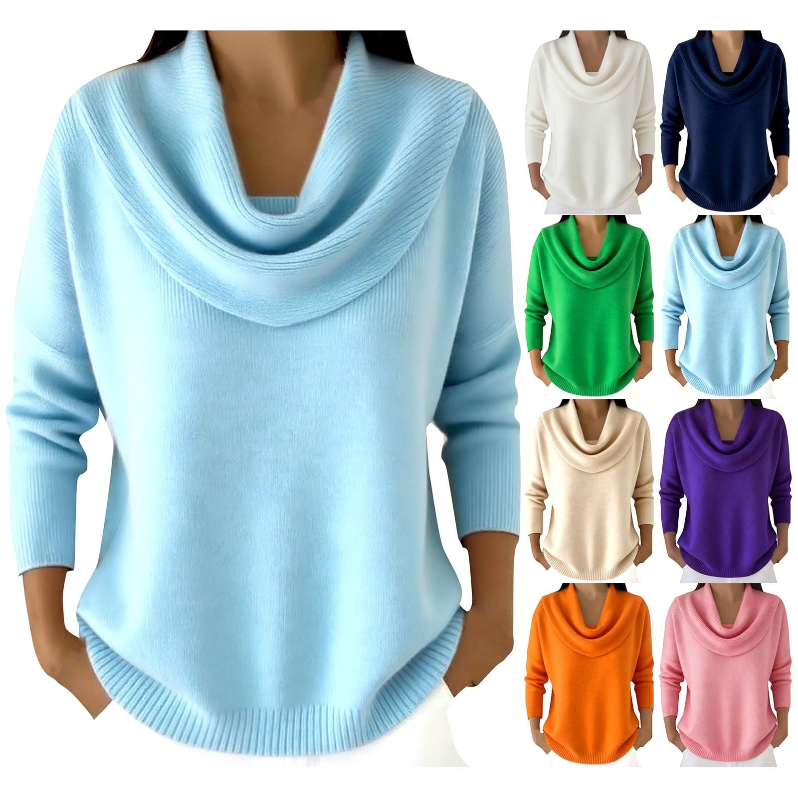 Womens Cowl Neck Knit Sweater 2025 Casual Loose Fashion Pullover Warm Winter Long Sleeve Pullover Jumper Tops