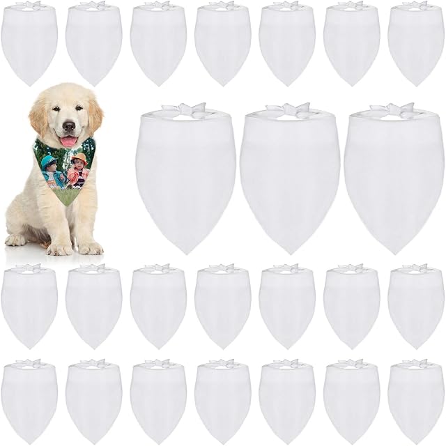 24 Pieces Sublimation Blank Dog Bandanas Solid White DIY Pet Bandanas Triangle Scarf Polyester Pet Heat Transfer Triangle Bibs Kerchief Accessories for Dogs Puppy Cats