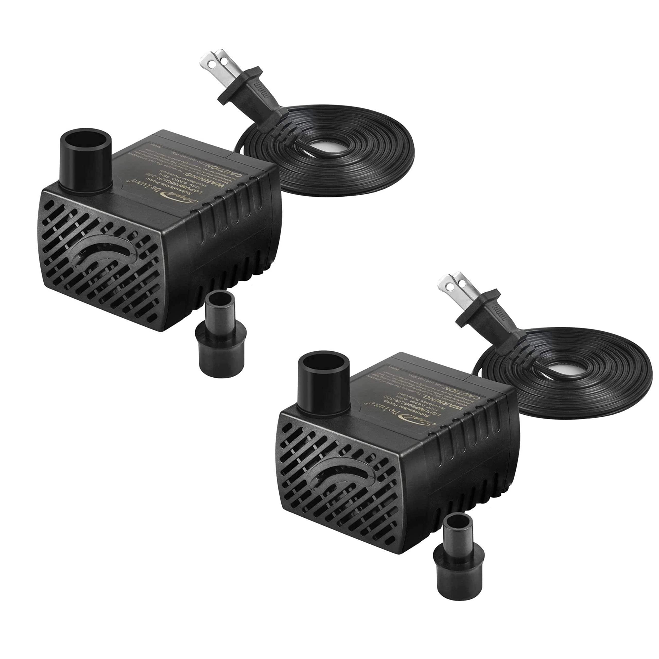 Simple Deluxe 80GPH Submersible Water Pump (300L/H 4W) with 6' Cord and 2 Threaded Nozzles for Fountains, Ponds, Aquariums and Hydroponics, Black, 2