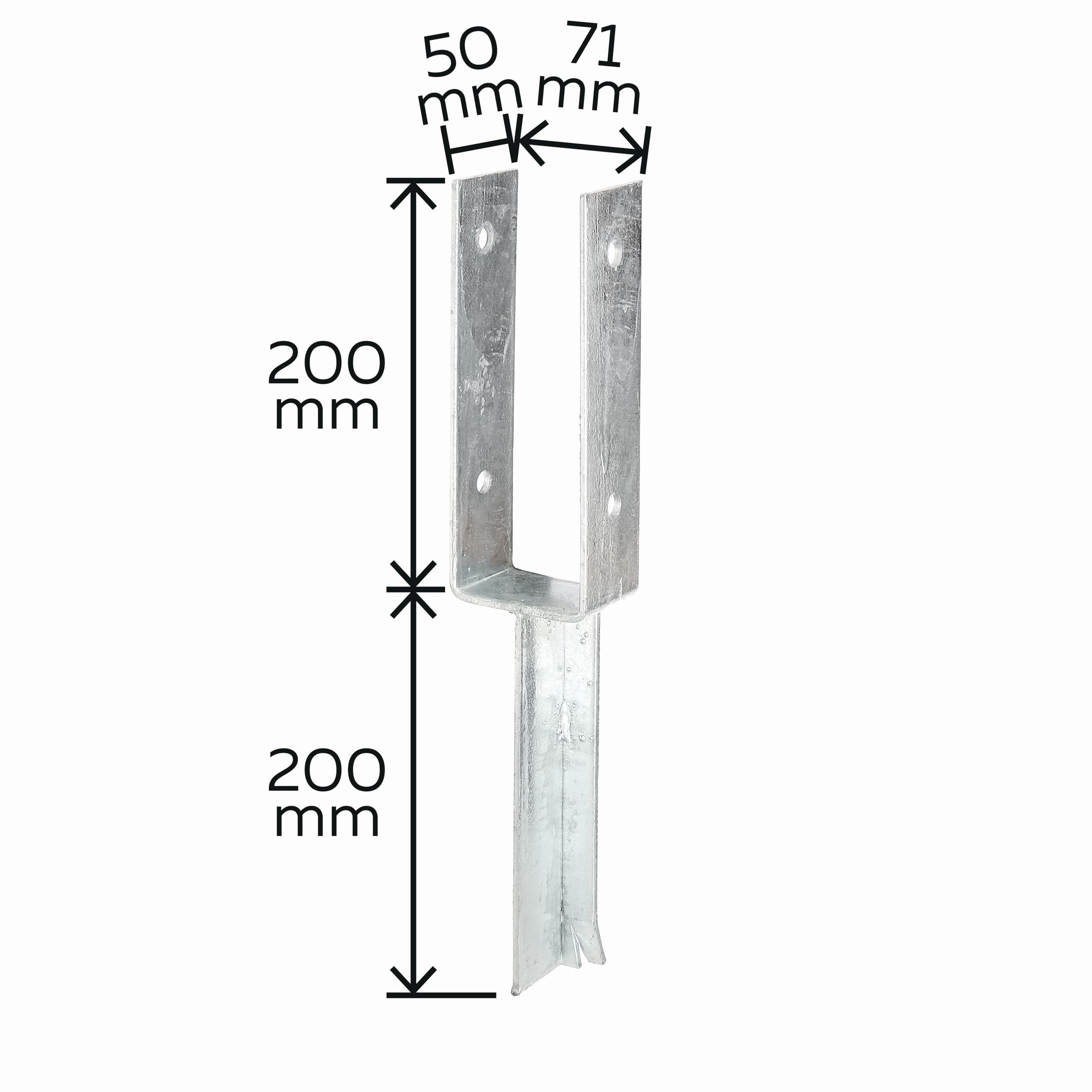 Alberts 4er Set U-Pfostenträger | mit Betonanker aus T-Eisen | feuerverzinkt | lichte Breite 71 mm | Länge Betonanker 200 mm