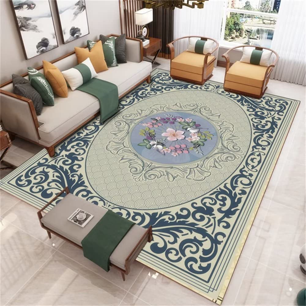 Tapis de salon motif floral rétro vert grand format doux et durable 200x250cm
