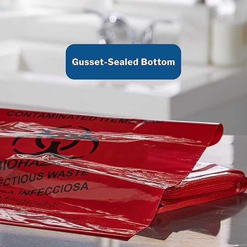 Miniatura 8 de McKesson Bolsa de basura infecciosa, riesgo biológico, fondo sellado con estrellas, rojo, 1.5 mil, 1 a 3 galones, 11 x 14 pulgadas, 50 unidades