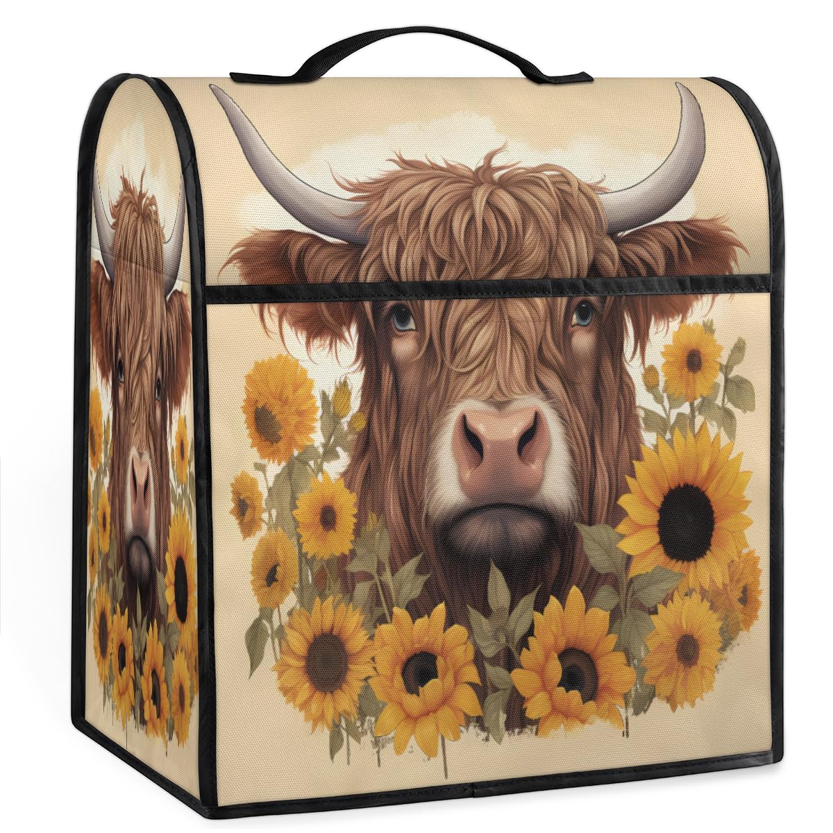 Coffee Maker Cover Highland Cow Sunflowers Kitchen Appliance Covers Small Appliance Covers Blender Cover Juicer Cover Dust Covers for Kitchen Appliances with Top Handle and Pockets,Washable,C987