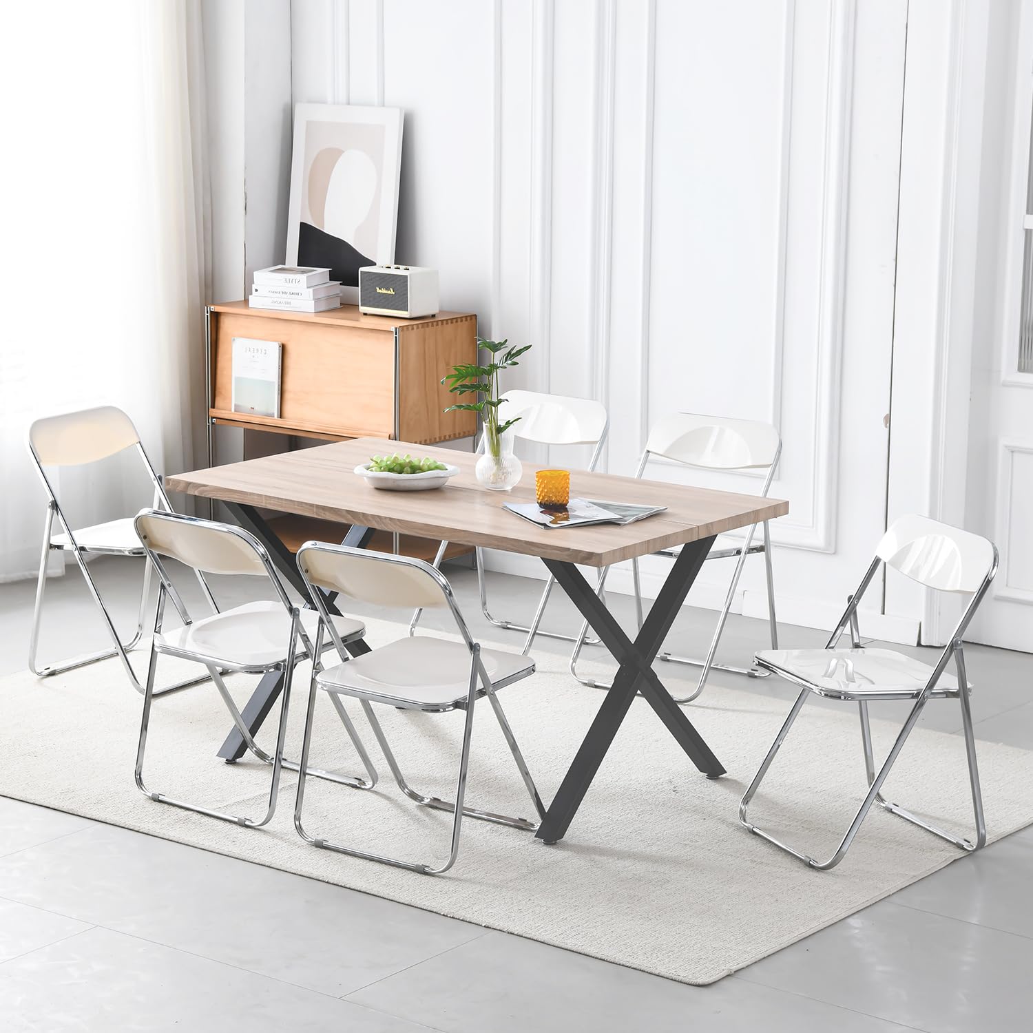 FROUGO Juego de 8 Sillas Plegables,Silla Plegable,Metal Reforzado.La Silla Plegable también se Puede Usar en Exteriores,Salas de Estar,Salas de reuniones,Beige