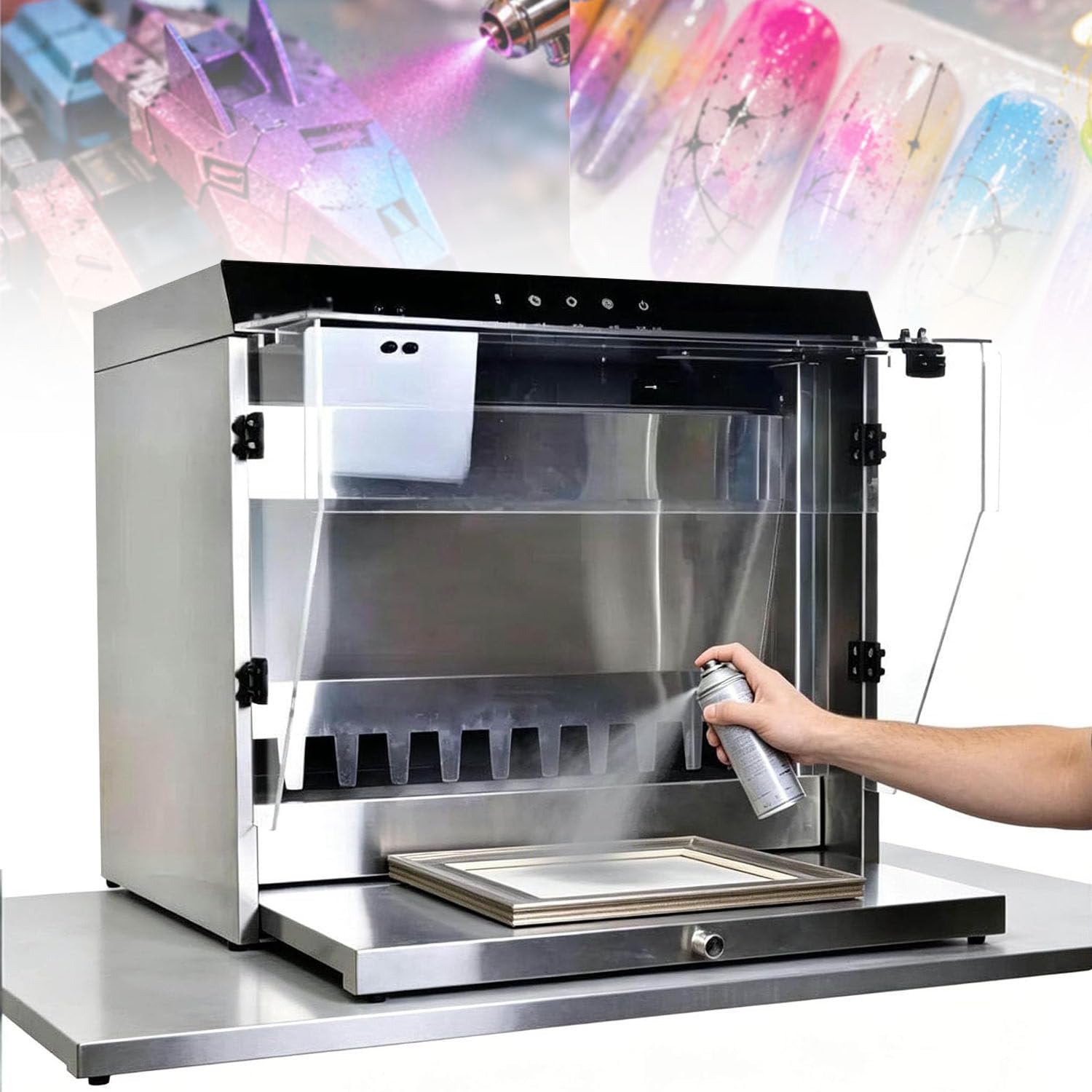 MLYYYDSS 180W Waterfall Paint Booth, Smart Paint Booth with Water Curtain, Airbrush Booth with 2200 L/H Flow Rate, 33cm Workbench with 3 LED Lights, for Painting Models