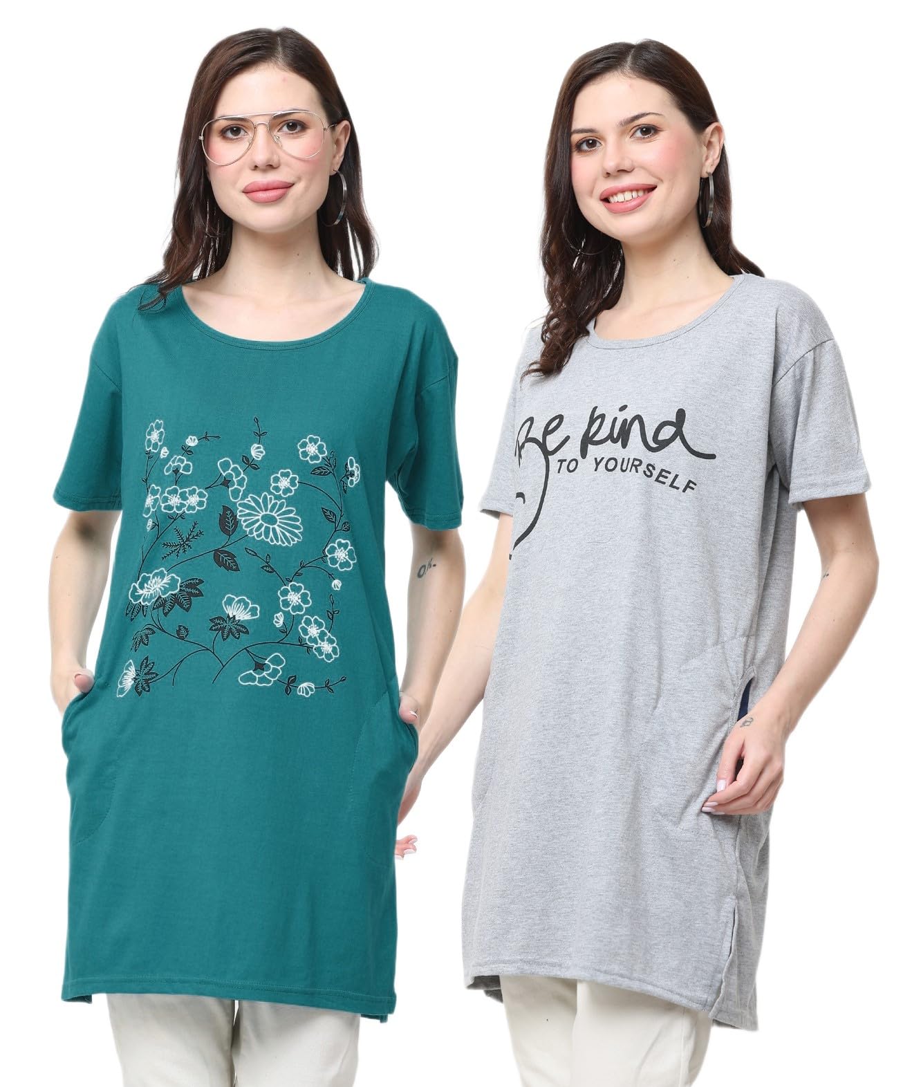 Women Cotton Printed Long T-Shirt Combo