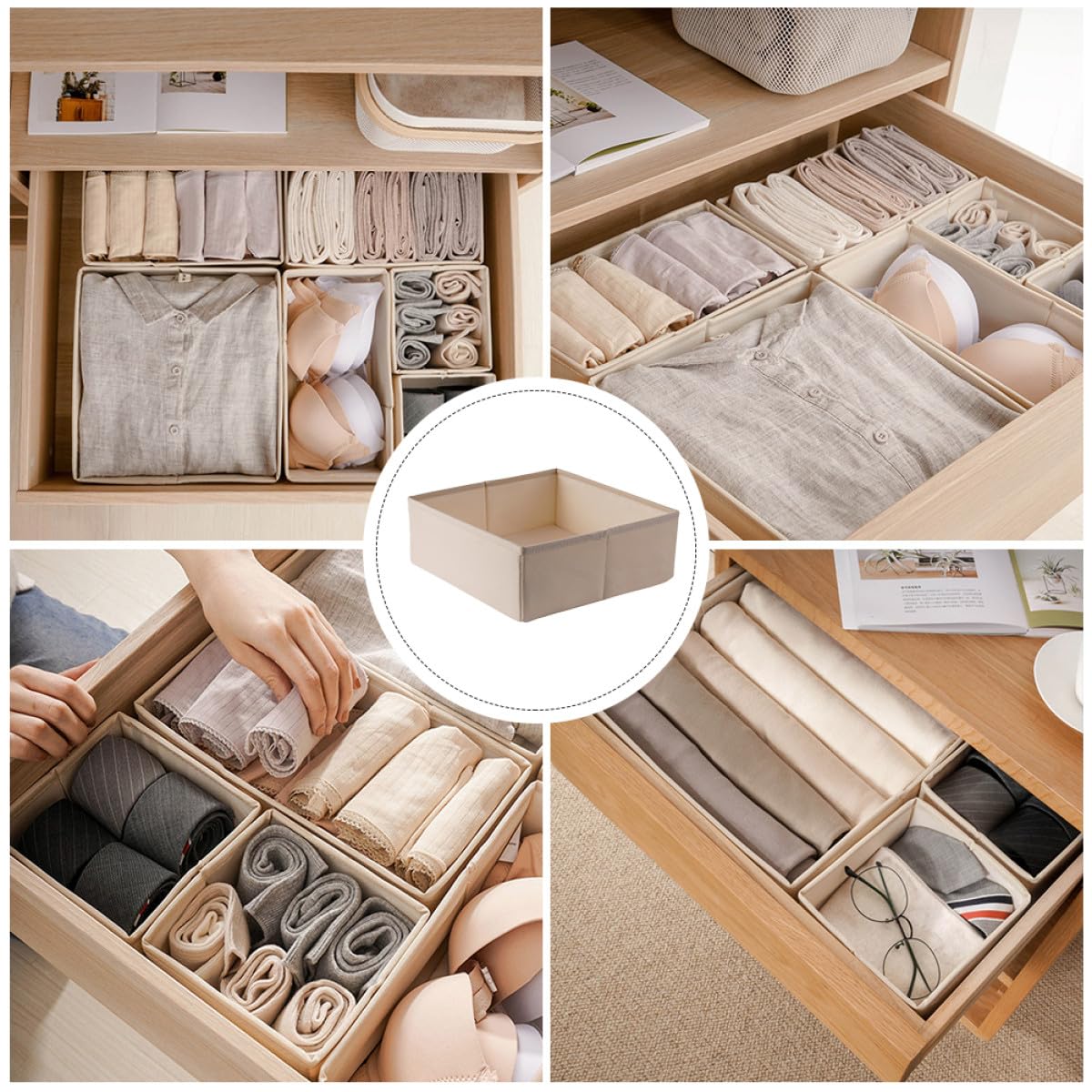 Generico Set 3 Pezzi Organizer per Cassetti Beige per Calzini e Biancheria Intima Scomparti per Cassetti e Stanze di Stoccaggio