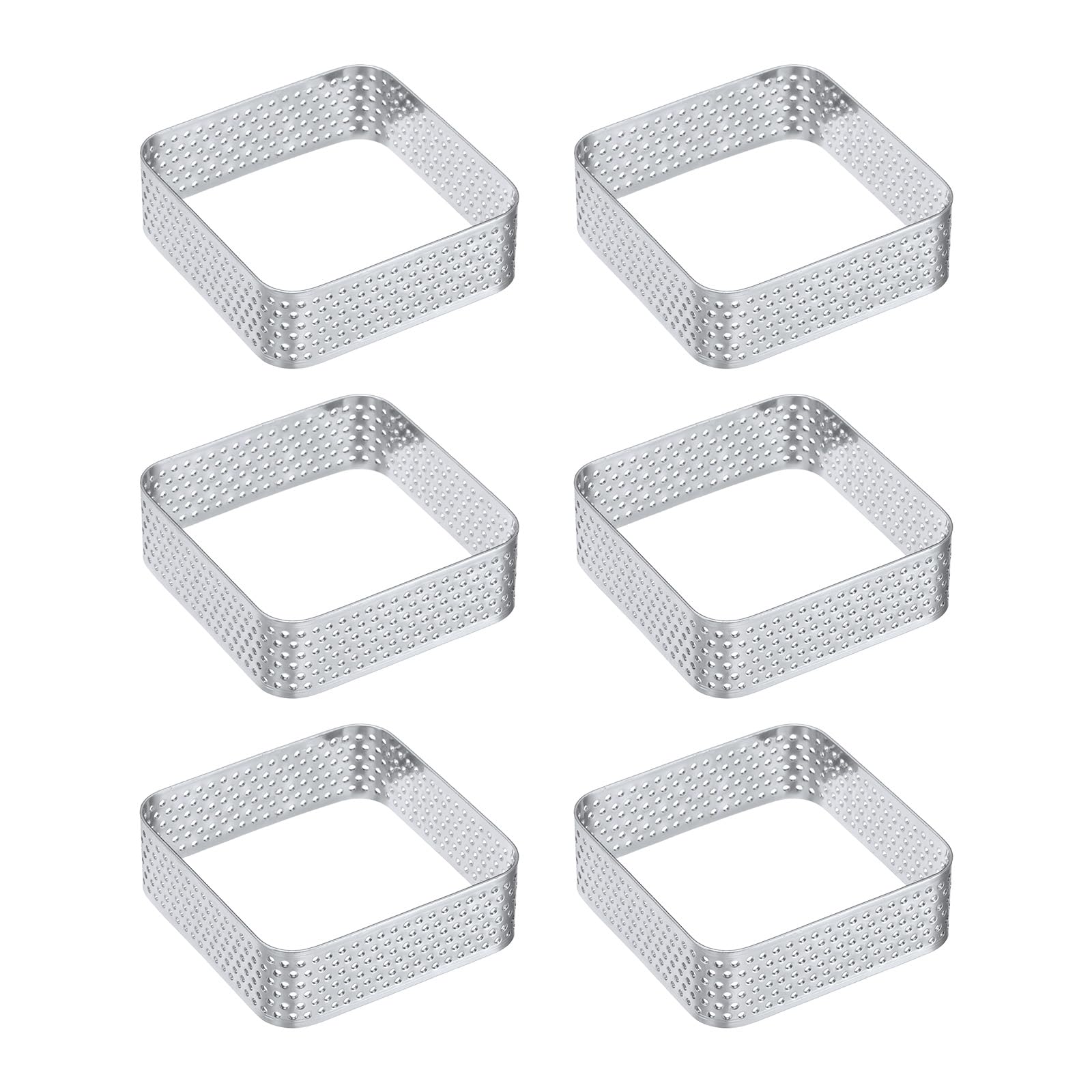 uxcell 6pcs Square Perforated Cake Rings 2.4 x 2.4 Inch Stainless Steel Cake Pastry Mousse Ring Molds for DIY Cake Dessert Mousse Pastries Baking,