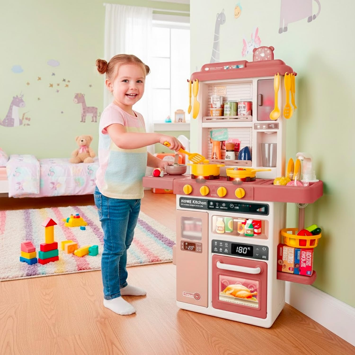 Cucina Giocattolo Bambini Con Luci E Suoni Realistici Rubinetto Con Riciclo Acqua Forno E Fornelli Apribili 50 Accessori Inclusi Gioco Educativo Per Bambini Dai 3–8 Anni (Rosso)