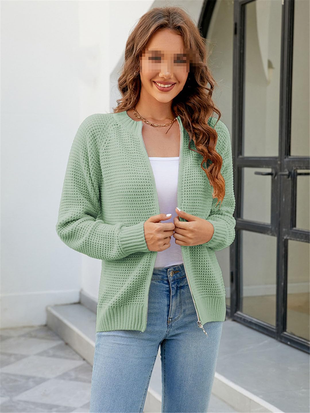 Vogrtcc Cardigan da Donna Maglione O-Collo Cerniera Giacca Casual Cardigan Larghi Maglieria