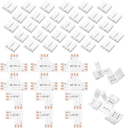 42 piezas 3 Pin LED Strip Connector Solderless L Forma T Conectores de tira LED Adaptador de extensión para 0.394 in WS2811 WS2812B SK6812 Tira