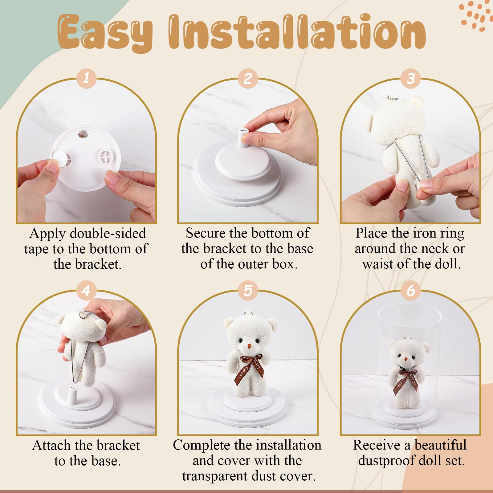 Simgoing 3 Set Puppenständer mit transparenten Vitrinen, Actionfigurenständer für 10,2 - 20,3 cm große Puppen, verstellbarer Taillenclip-Halter mit Puppen-Aufbewahrungsbox für Zuhause, Geschäft