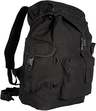 FOX OUTDOOR PRODUCTS Australian Style Rucksack | Cotton Canvas, Large Drawstring Compartment, Multiple Pockets, Padded Shoulder Straps, Waist Strap | Outdoor Gear Backpack, Black