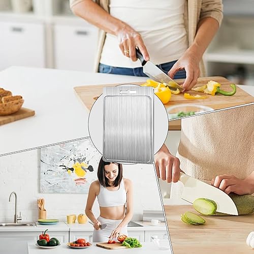 Miniatura 8 de Stainless Steel Chopping Board - Double Sided Metal Cutting Board - Fruit Cutting Block, for Meat Fruits Vegetables(39x28cm)