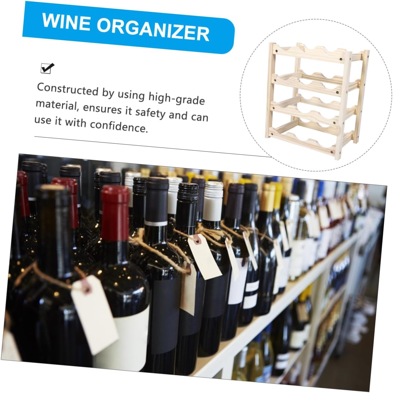 PRETYZOOM Fashionable Wooden Wine Rack Wine Bottle Rack Counter Top Decorative Holder Bottle Organizer Wooden Display