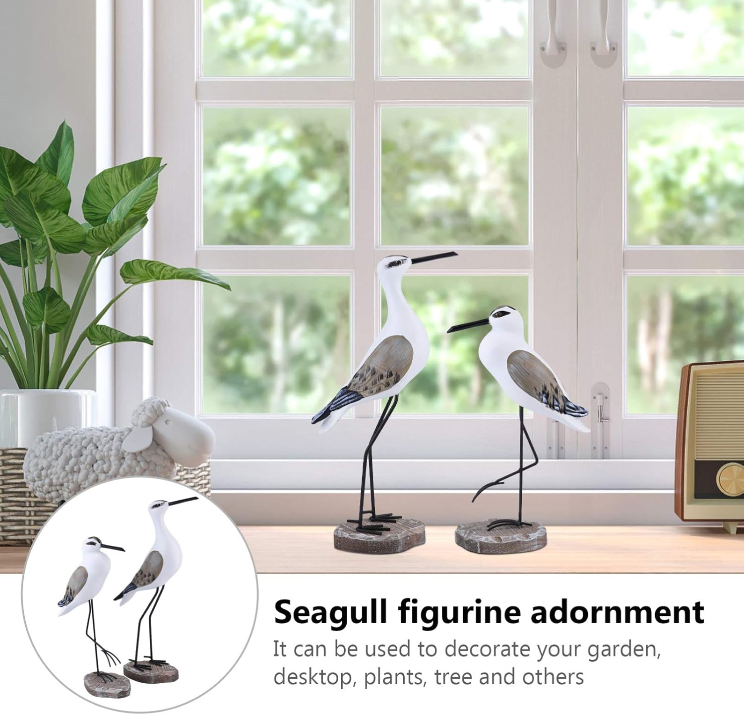 HEALLILY 2pcs Coastal Decor Wooden Seagull Figurine Bird Statue Nautical Coastal Ocean Home Decoration Light Brown Statue
