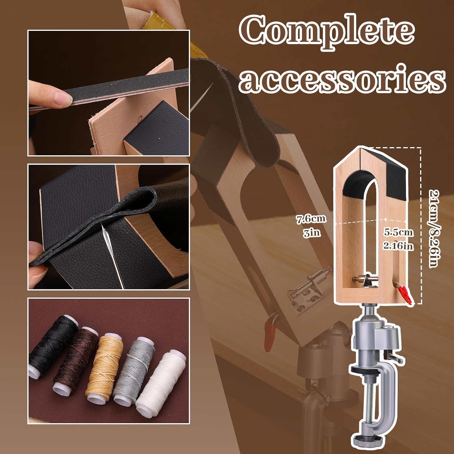 Leather Stitching Pony, Leather Pony Clamp, Wooden Sewing Clamp 360° Rotatable for DIY Hand Stitching Leather Clamping, Universal Rotating Pony