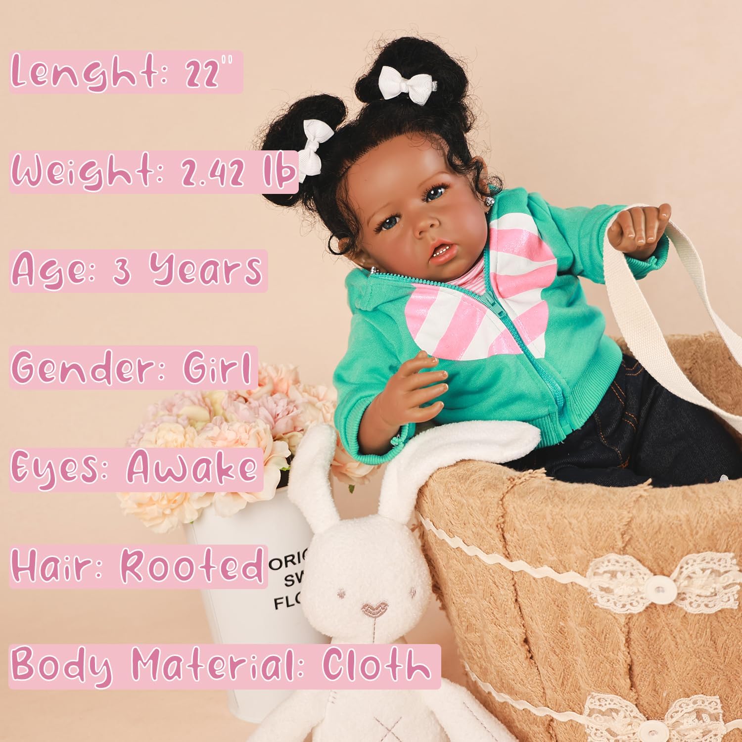 Reborn Baby Dolls Black Girl, African American 20 Inch Realistic Newborn Baby Dolls with Lifelike Soft Body Silicone Limbs Birthday Gift Set for Ages 3+