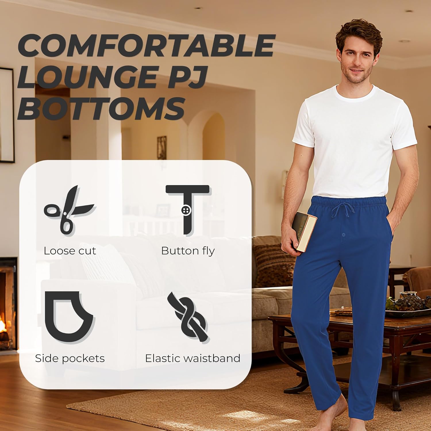 U2SKIIN Mens 100% Cotton Pajama Pants, Lightweight Soft Lounge Pant with Pockets Sleep Pj Bottoms for Men - Image 3