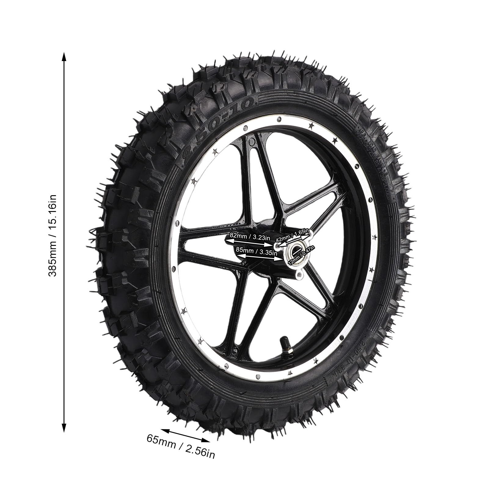 Ausla Jante de Roue de 10 Pouces Assemblage de Pneu, Pneu de Remplacement 2.50 10 Technologie Anti-éclatement pour Mini Pocket Bike Vélo Électrique 49 50ml Dirt *(Traduction D (Devant)