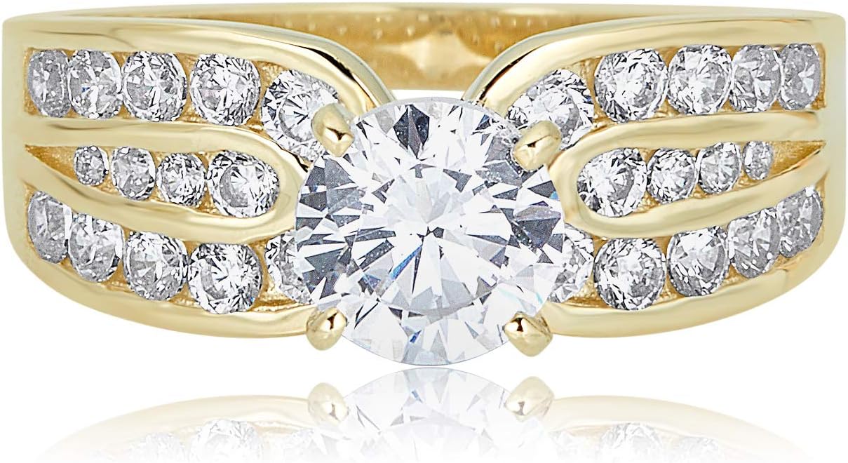 AVORA 10K Yellow Gold 1 Carat (6.5mm) Simulated Diamond CZ Engagement Wedding Anniversary Ring
