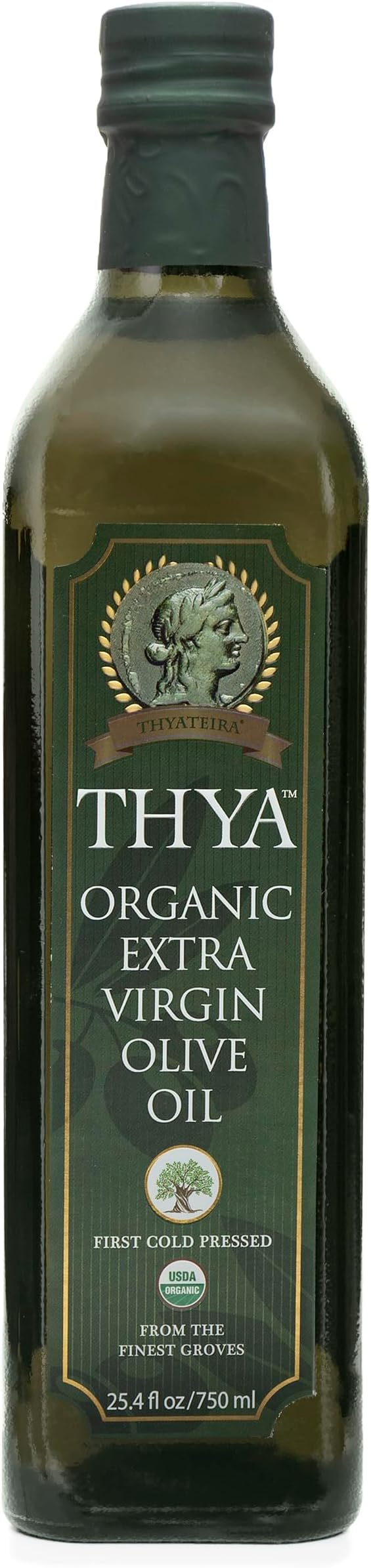 USDA Organic Extra Virgin Olive Oil by THYA, First Cold Pressed, Single Source, Unblended, Natural, NON-GMO EVOO for Salad, Cooking, Baking, Dipping, (25.4 fl oz/ 750ml)