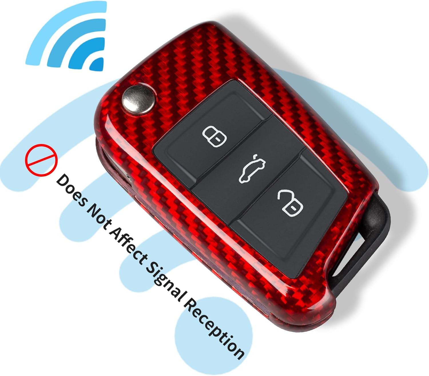 T-carbon Key Fob Cover Fits VW Volkswagen MK 7 Golf GTI Polo Alltrack Jetta Tiguan Passat Atlas CC Taos Sel 2016-2021 Accessories;Glass Fiber Key Case Fits Skoda Smart Keyless Entry 2019 RED