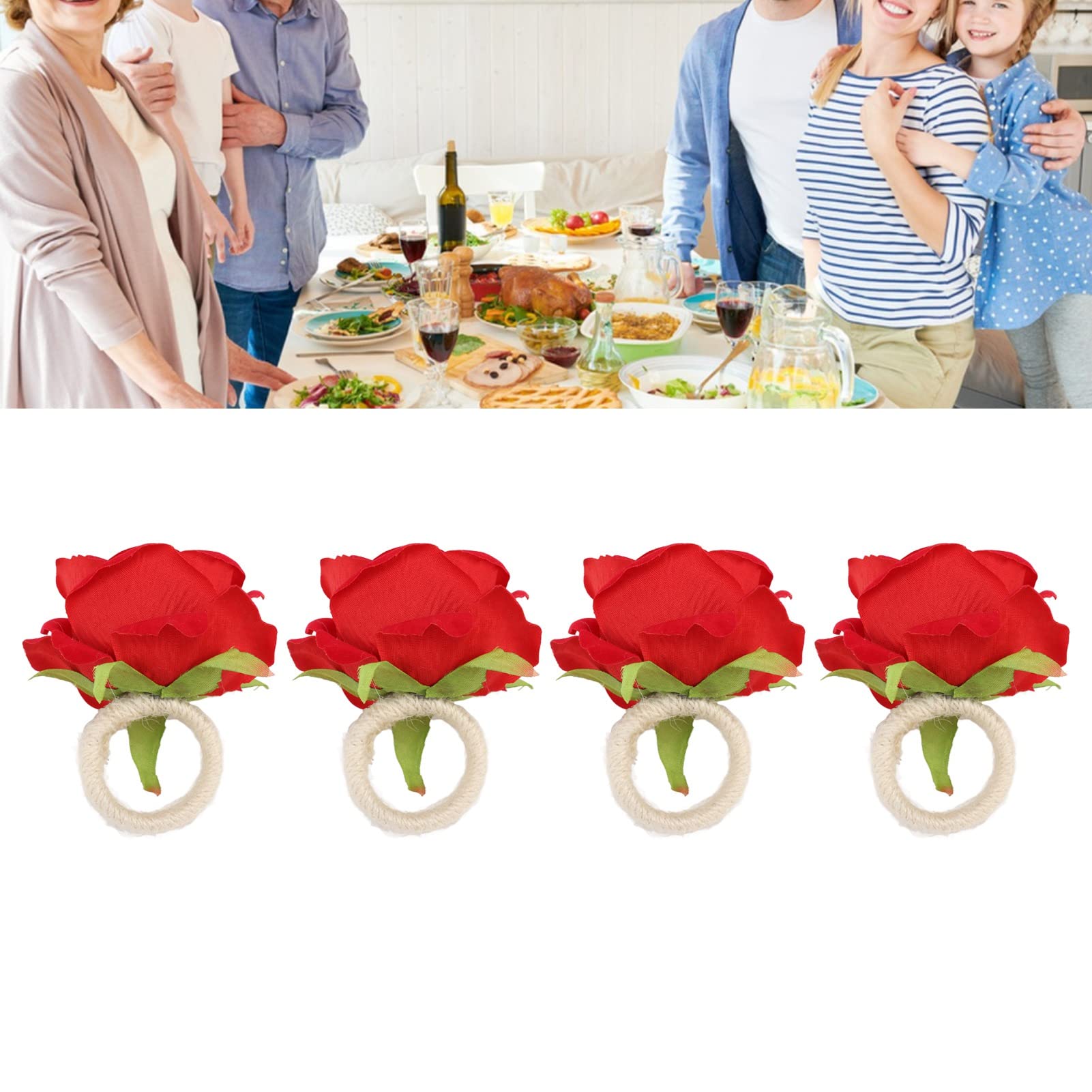 SIXRUN Portatovagliolo con Rosa Portatovagliolo con Fiore in Plastica 4 Pezzi Design a Vite 30 Mm di Diametro Interno Accessori per la Tavola Riutilizzabili per Matrimoni Natale Capodanno (rosso)