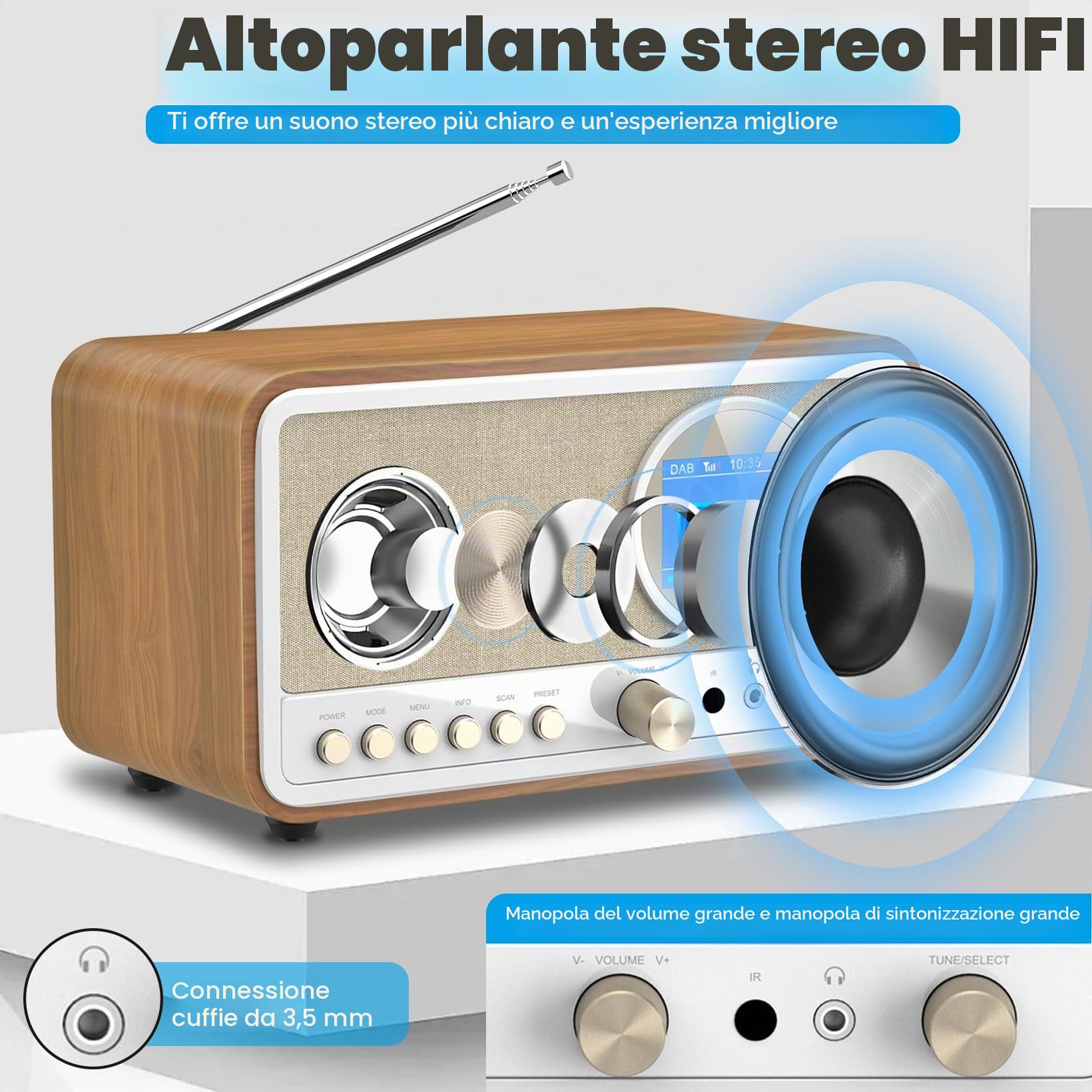 DAB+/FM Radio con Bluetooth, Radio DAB Plus, radio digitale da cucina, r adio con telecomando,Radi o da cucina, radiosveglia con funzione sleeptimer, allarme snooze – USB/Aux-In (Bianco)