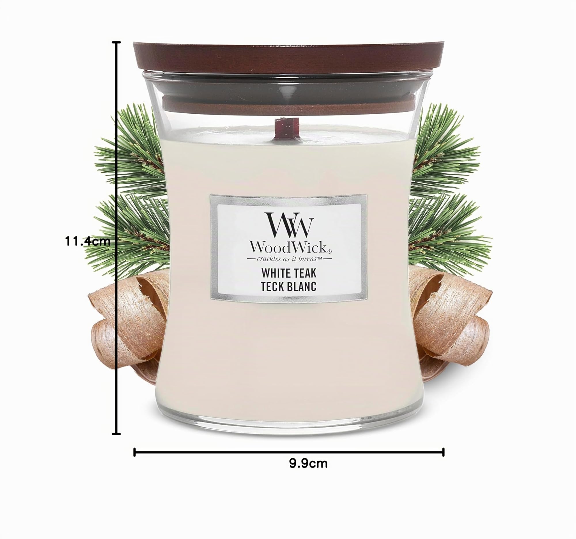 WoodWick | Candela Media | White Teak | Ottimo regalo per donne
