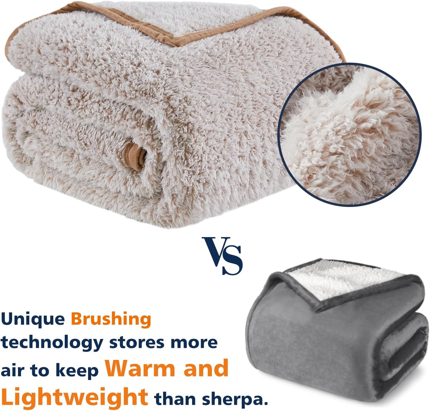 EMME Soft Sherpa Fleece Blanket Reversible Plush Fluffy Large Blanket, Light Weight Warm Decorative Boho Blanket Cover for Sofa, Couch, Bedroom,Travel(Plush Khaki,50"x60") - Image 2