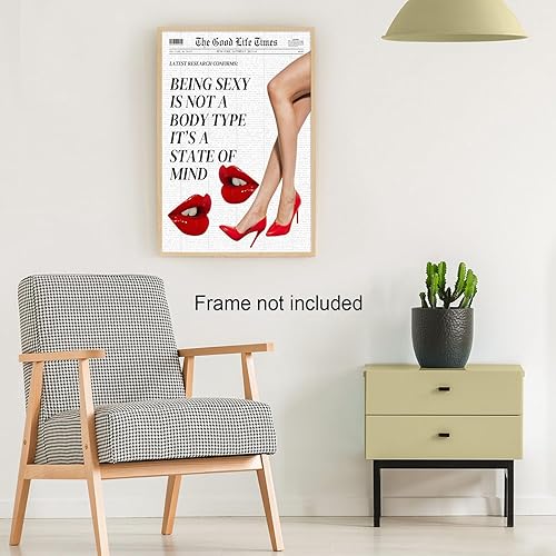 Miniatura 5 de Póster de moda de tacones altos con labios rojos para periódico, arte de pared feminista, lienzo retro, carrito de bar, Aestheti, arte preppy,