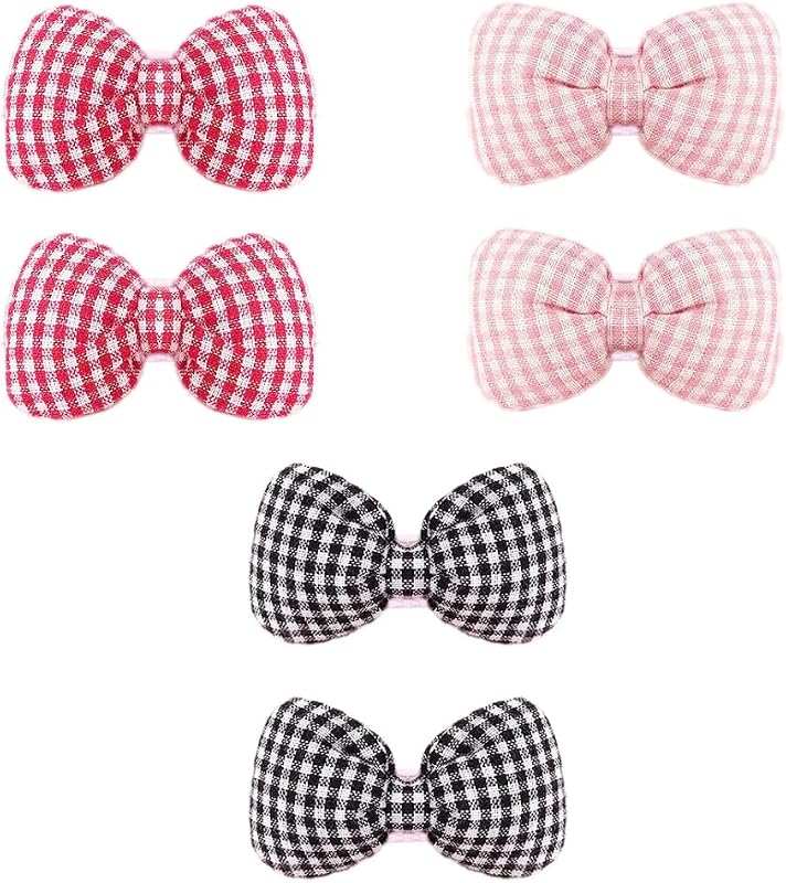 Monreaux's Bows Girls Gingham Fabric Bow Hair Clips, Pink Red Black, 3 Pack | Plaid Barrettes, For Toddlers Kids