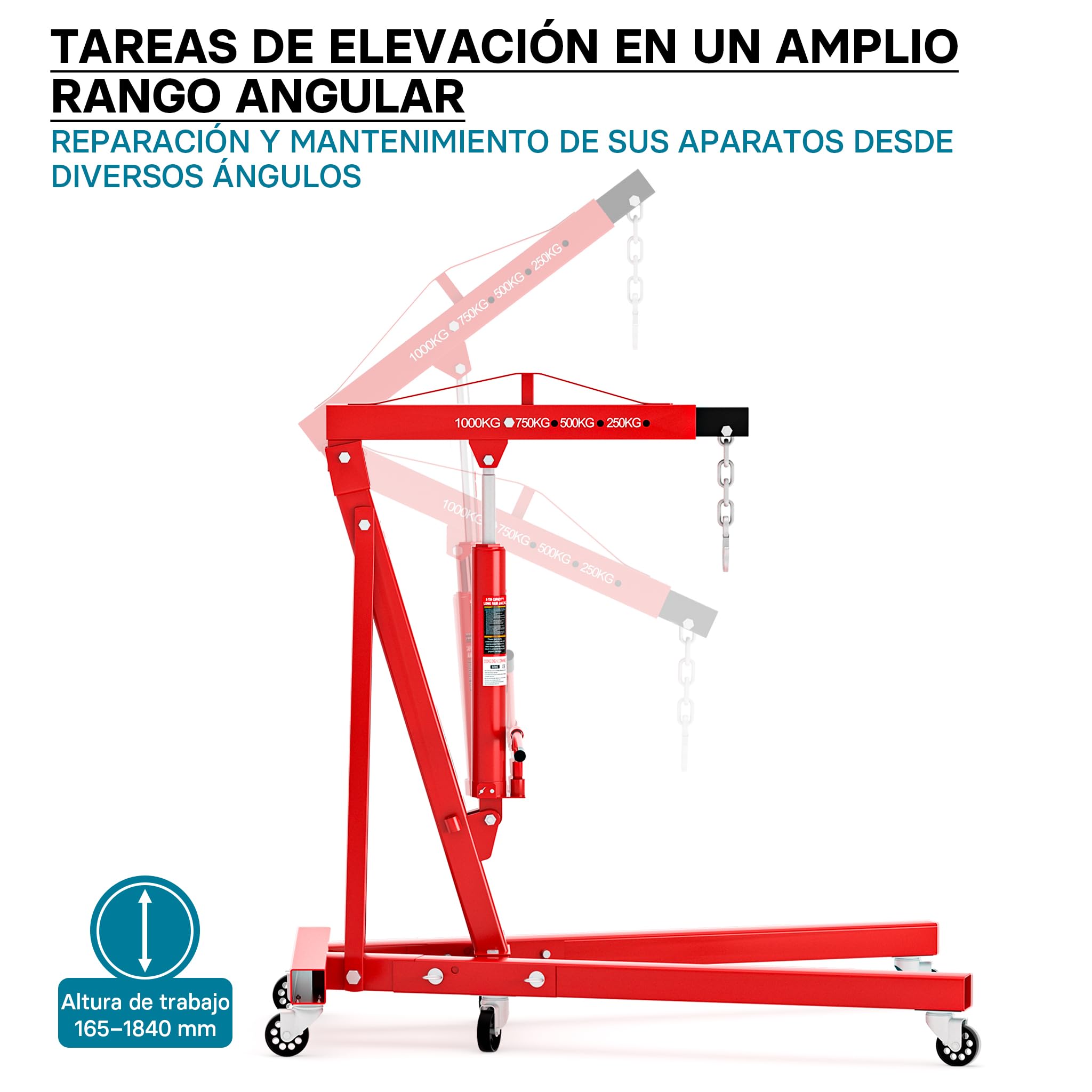 Grúa de Taller Plegable 1000kg Grúa elevación de Cargas Elevar Motores Brazo elevación 857-1133 mm