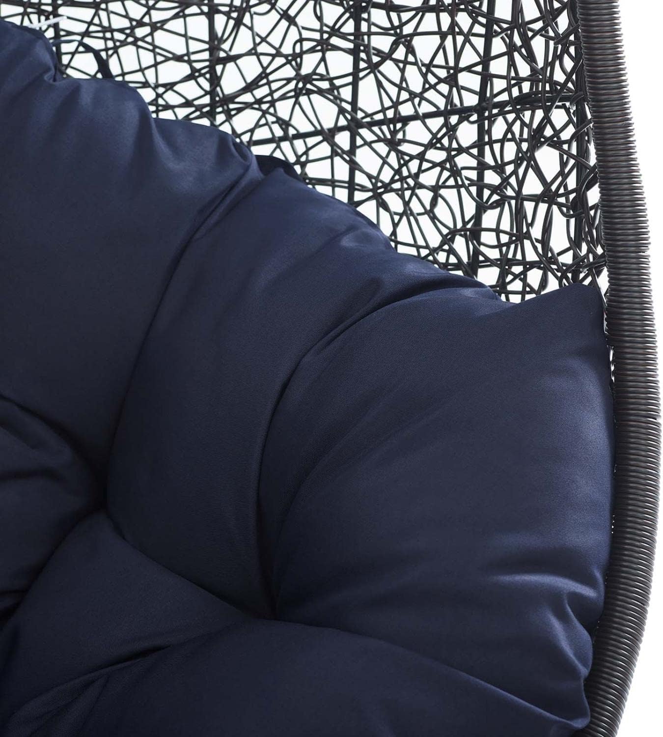 Modway EEI-3635-BLK-NAV Encase Wicker Rattan Outdoor Patio Swing Chair with Hanging Steel Chain in Black Navy