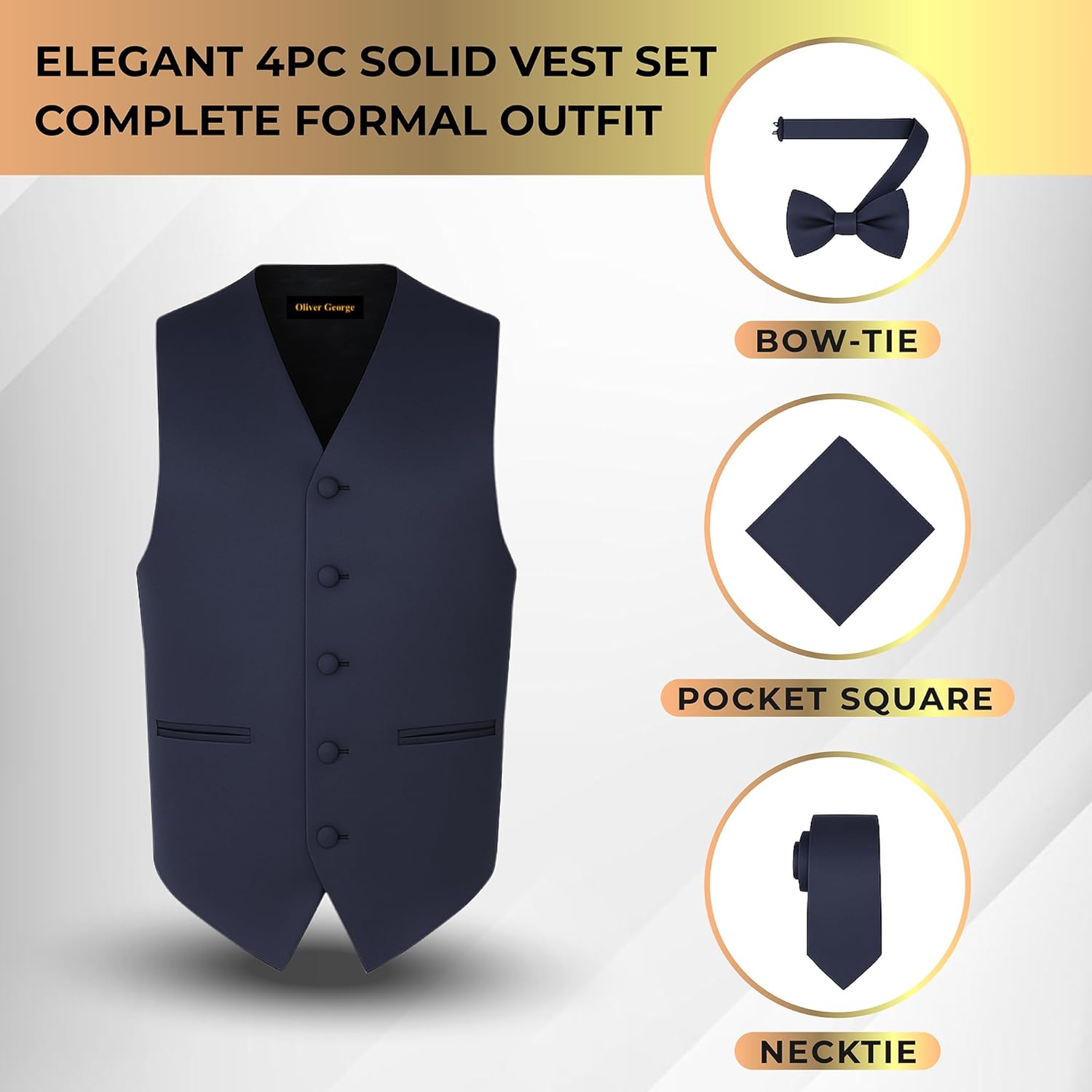 Men's Dress Vest BOWTie Hanky Solid Color Waistcoat Bow Tie Set Suit Or Tuxedo E - Foto 9