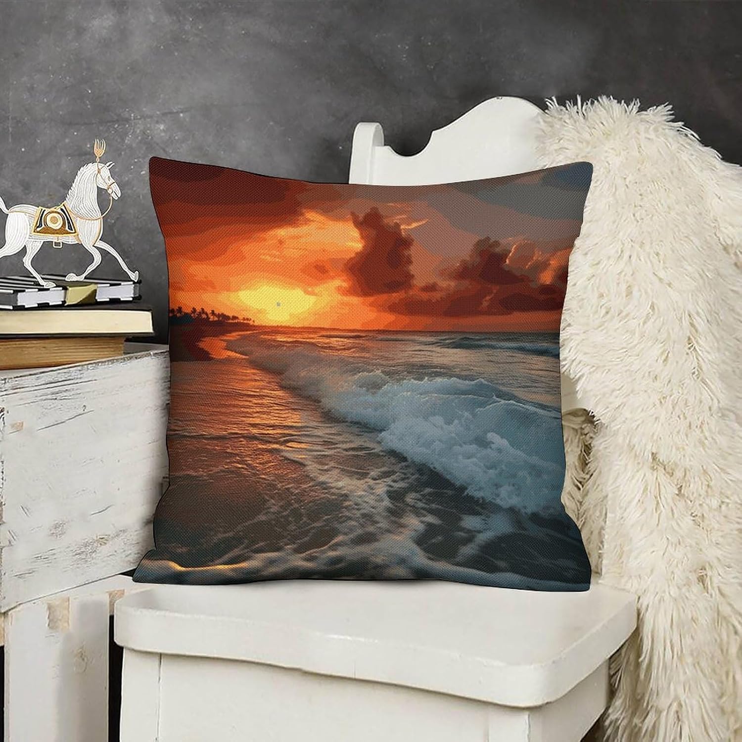 The Beach Sunset Pillow Protectors Cute Waterproof Pillow Cover Soft Skin-Friendly Cushion Case Decorative Square Cushion Cover for Couch Sofa Bed Living Room Bedroom