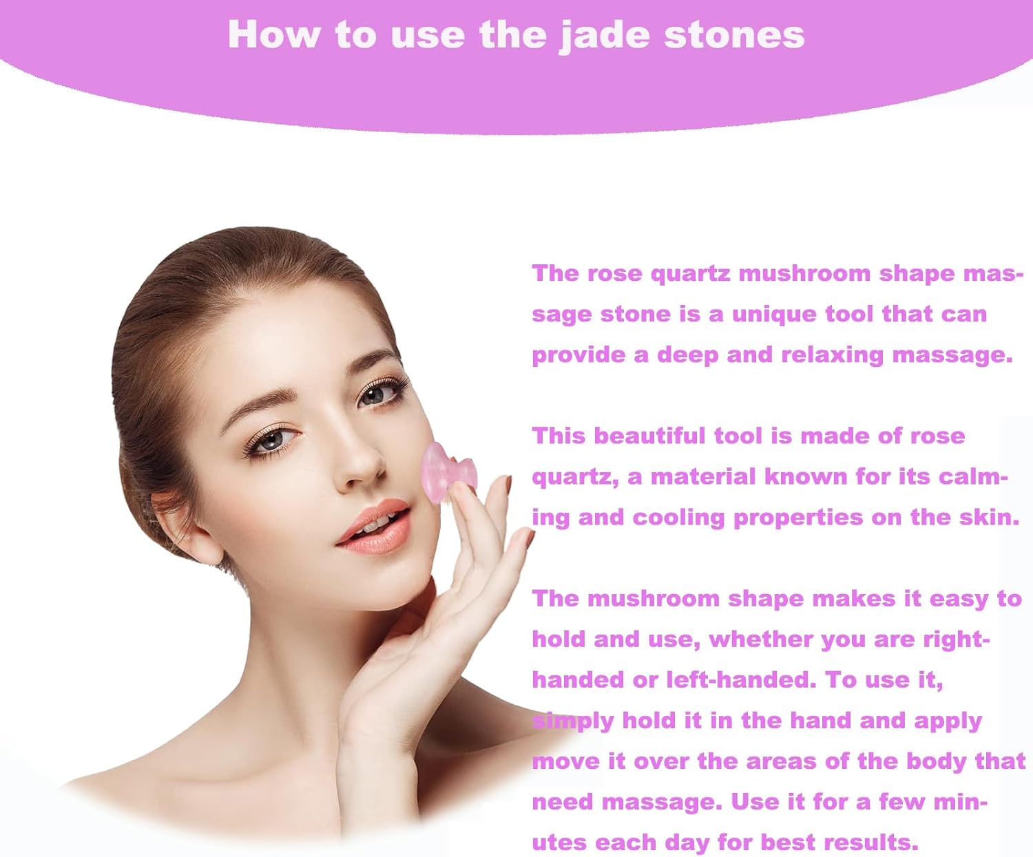 2 Pcs Rose Quartz Jade Mushroom Hot Massage Stones Set Warm Rocks Kit for Facial SPA Pink